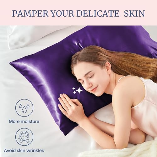 BEDELITE Satin Pillowcases, Queen Size 20x30 Inch, Plum Purple - Image 3
