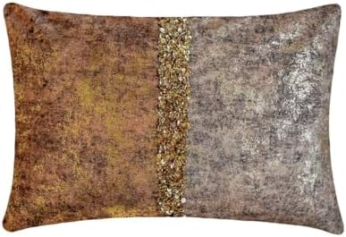 The HomeCentric Decorative Oblong Pillow Cover Rust & Gold, Sequins Embroidered by TheHomeCentric