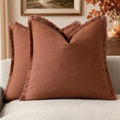 Foindtower Decorative Linen Fringe Throw Pillow Covers 18×18 Rust Orange by Foindtower