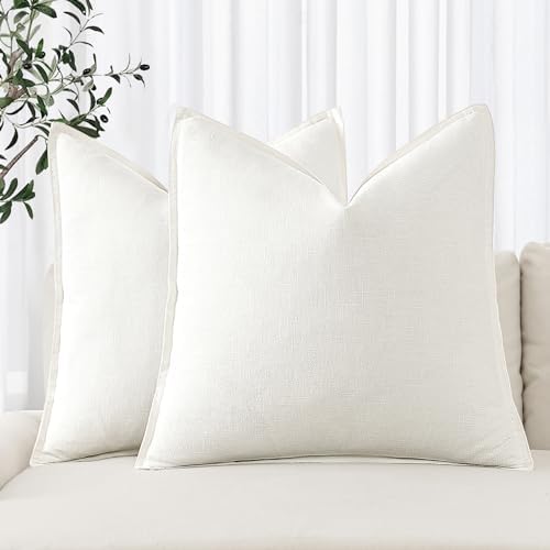 MIULEE Decorative Linen Euro Sham Pillow Covers 24x24 Cream White by MIULEE