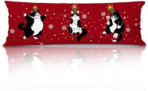 Christmas Tuxedo Cat Body Pillow Cover 20x54, Gifts by Unknown