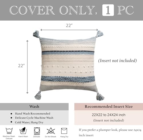 BlissBlush Coastal Blue Boho Decorative Throw Pillow Cover 22x22 Modern - Image 5