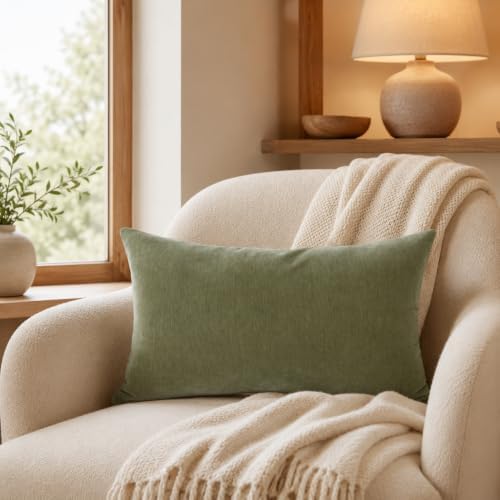 JoraLion Chenille Lumbar Pillow Covers 16x24 inch Olive Sage Green by JoraLion