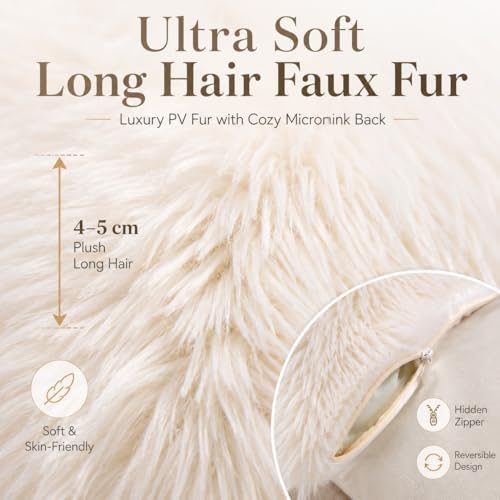 REAFORT Long Hair Faux Fur Euro Sham Cover 26"x26", Hidden Zipper - Image 2