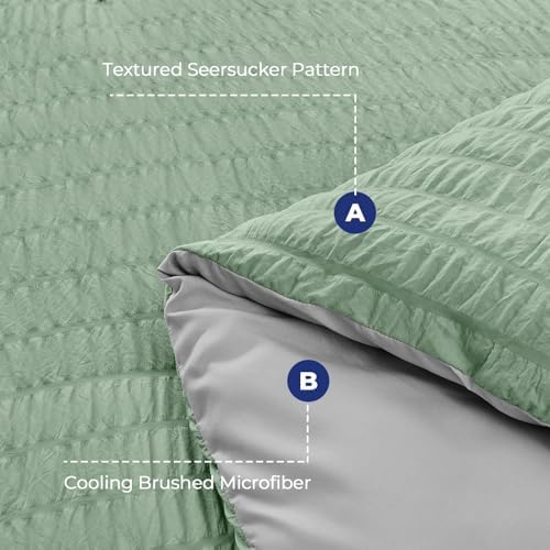HYMOKEGE Sage Green/Light Grey Twin Comforter Set Seersucker 5 Pieces, All - Image 4