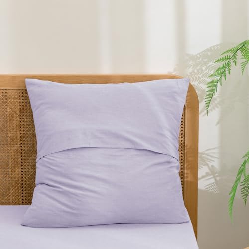 BESTOUCH Washed Cotton Pillowcases Linen Feel Taro Purple Euro - Image 2