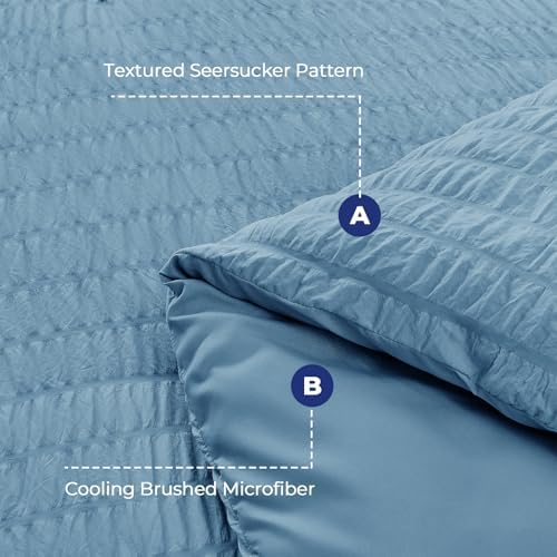 HYMOKEGE Mineral Blue Oversized King Comforter Set Seersucker 7 Pieces - Image 4