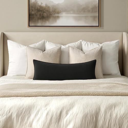 MIULEE Decorative Linen Lumbar Pillow Cover 14x36 Inch Black - Image 4