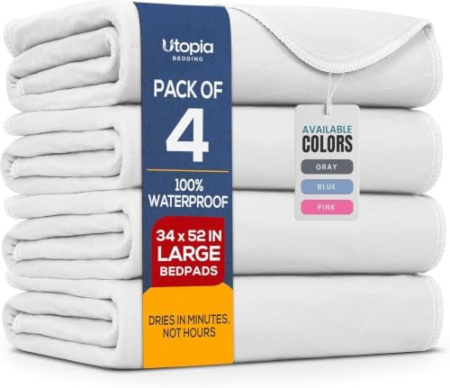 4 Pack Waterproof Reusable Heavy Absorbency Incontinence Bed Pads 34"x52" by UTOPIABEDDING