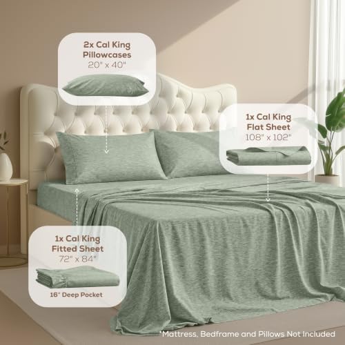 Cal King Sheets Set, 4 Pieces 16" Deep Pocket Bed Sheets, Heather Sage - Image 2