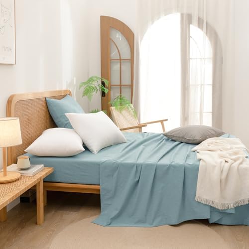 BESTOUCH Washed Cotton Pillowcases Linen Feel Hushed Green Euro - Image 5