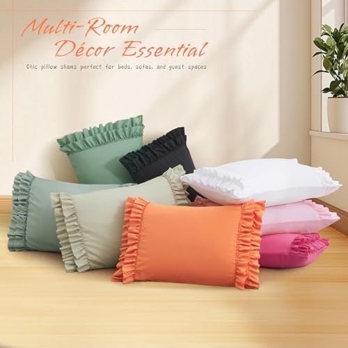 Vonty Burnt Orange Ruffled Pillow Cases Set of 2, Body Size, 20x54 Inch - Image 6