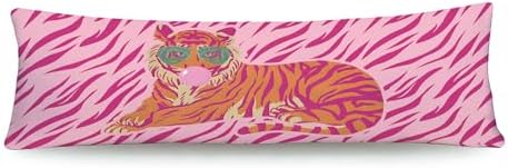 Pink and Orange Tiger 20x54 Body Pillow Cover, Gifts by HUGANE
