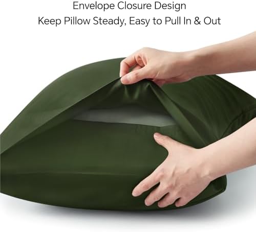 BEDELITE Pillow Cases Standard Size 2Pcs, Rayon from Bamboo, Olive Green - Image 6