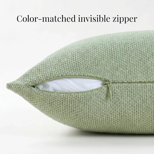 Fancy Homi Set of 2 Sage Green 20x20 Inch Soft Chenille Decorative Throw Pillow - Image 3