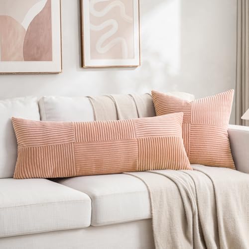 Fancy Homi Set of 2 Peach Boho Long Lumbar Body Decorative Throw Pillow Cover - Image 5