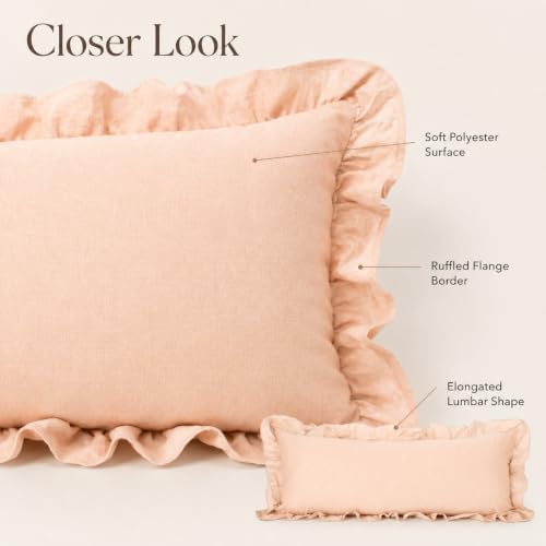 JoraLion Ruffled Lumbar Pillow Cover 14x36 Solid Blush Pink - Image 3
