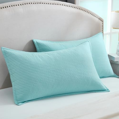 Stripe Quilted Pillowcases Set of 2, Standard Size Envelope Pillow Covers Soft - Image 2
