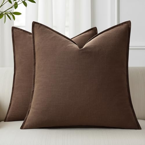 decorUhome Fall Brown Linen Throw Pillow Covers 16x16 Set of 2 by decorUhome