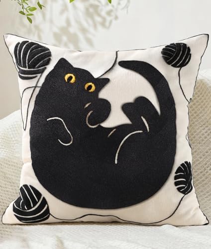 Animal Embroidered Throw Pillow Cover 18x18 Inch by Kokaaee