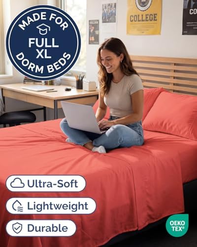 Full XL Sheets - 4 Piece Full XL Sheet Set - Breathable & Cooling - Coral - Image 2