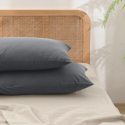 BESTOUCH Washed Cotton Pillowcases Linen Feel Quiet Shade Grey Euro by BESTOUCH