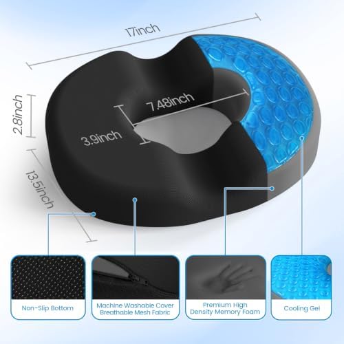Donut Pillow Seat Cushion, Cooling Gel Memory Foam Chair Cushion - Image 2