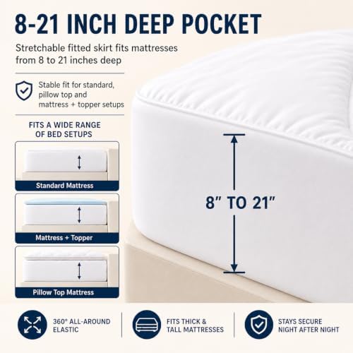 CozyLux Queen Mattress Pad, Cotton Top, 450 GSM Down Alternative Fill - Image 3