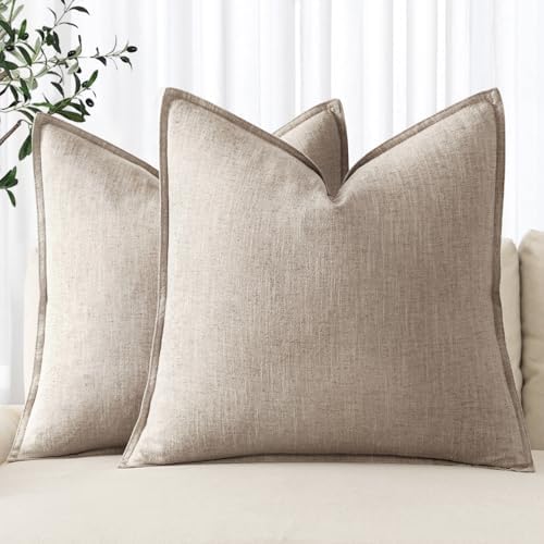 MIULEE Decorative Linen Pillow Covers 18x18 Inch Natural Linen by MIULEE