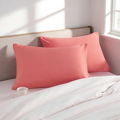 Standard Pillow Cases, 2 Pack, 20x26 in, Microfiber, Coral Pink - Image 2