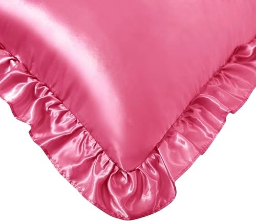Peach RedSatin Ruffled Pillow Cases - Image 6