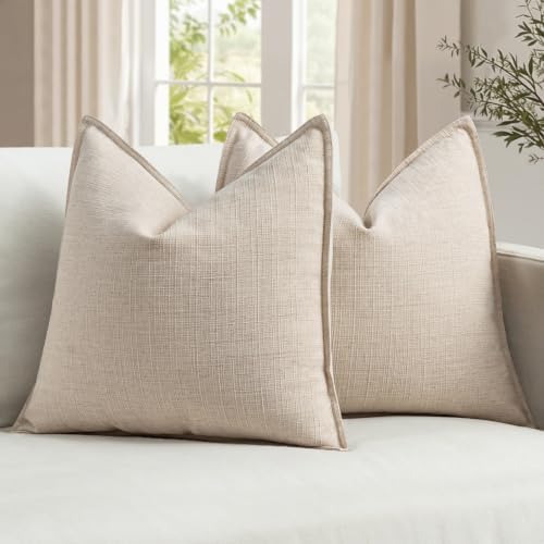 MIULEE Thick Textured Decorative Throw Pillow Covers 20x20 in Natural Linen by MIULEE