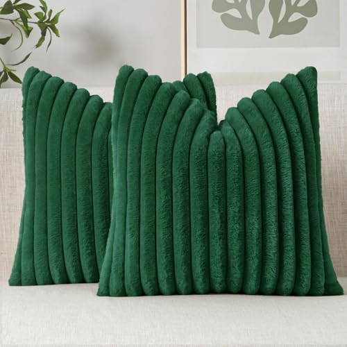 MIULEE Faux Fur Decorative Throw Pillow Covers 18x18 Set of 2 Dark Green by MIULEE