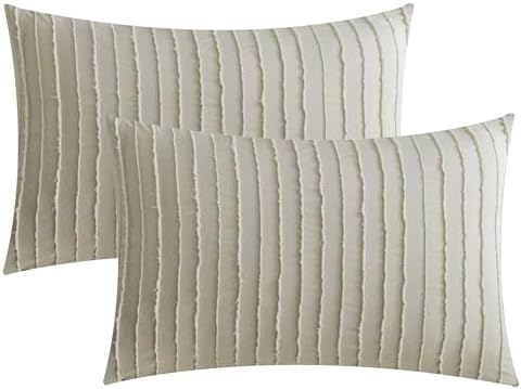JELLYMONI Khaki Striped Tufted Pillowcases King Size by JELLYMONI