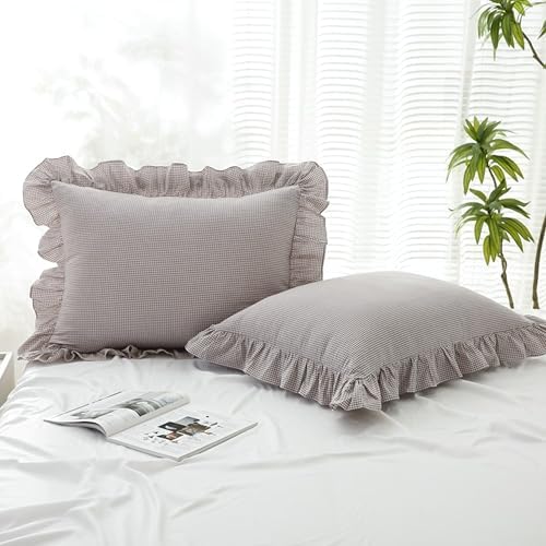 Gingham Pillow Shams 20x26, Ruffle Trim - Image 2