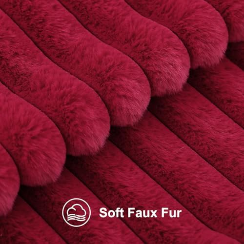 decorUhome Fall Faux Fur Throw Pillow Covers 24x24 Set of 2 Burgundy - Image 2