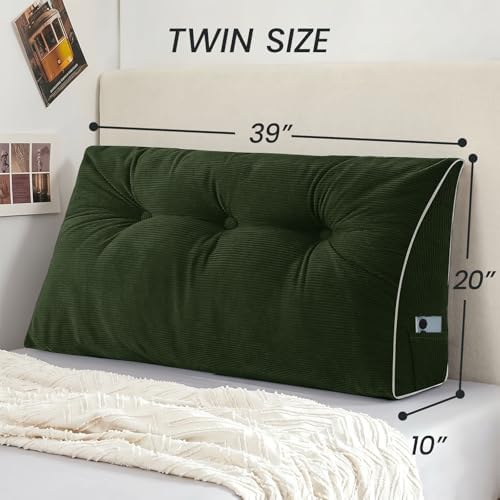 Sasttie Headboard Pillow Twin/Twin XL, Wedge Pillow Headboard, Olive Green - Image 2