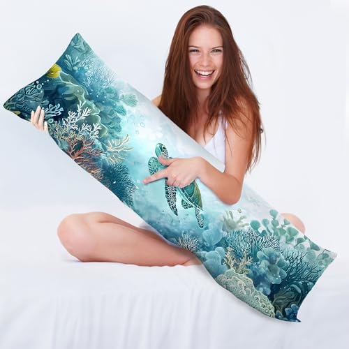 Coastal Beach Ocean Turtle 20x54 Body Pillow Cover, Ocean Beach Themed Room - Image 3