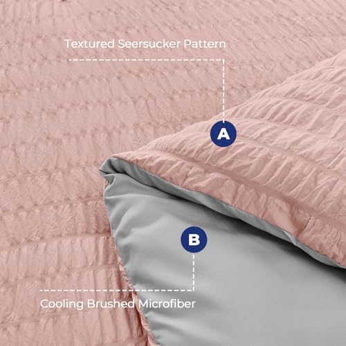 HYMOKEGE Rose Gold/Light Grey Queen Comforter Set Seersucker 7 Pieces, All - Image 4