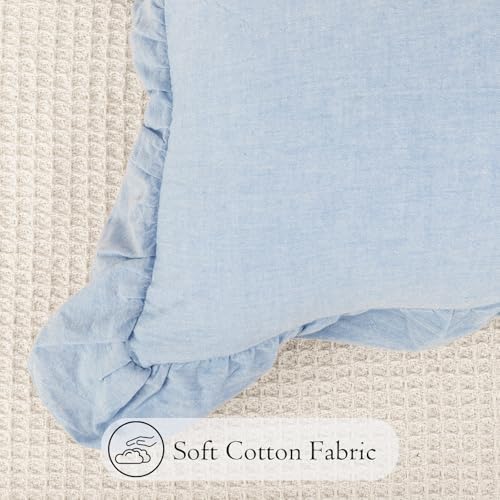 JoraLion Ruffled Throw Pillow Cover 16x16 Solid Light Blue - Image 5