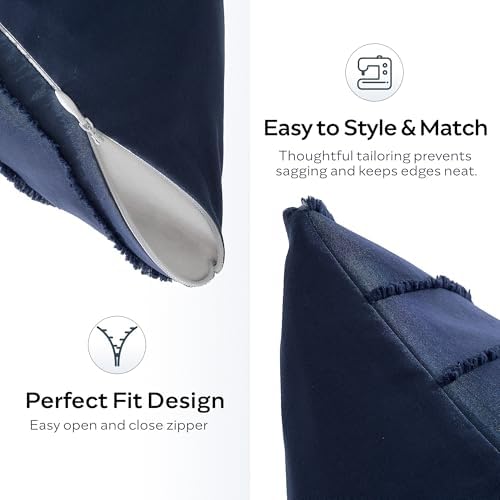 JELLYMONI Navy Blue Striped Tufted Pillowcases 12"x 20" - Image 3