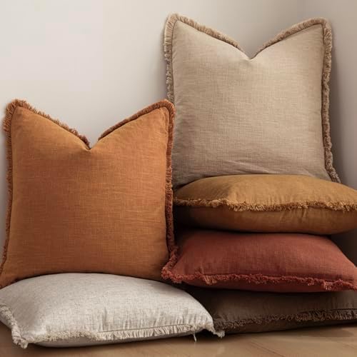 Foindtower Decorative Linen Fringe Throw Pillow Covers 24×24 Inch - Image 6