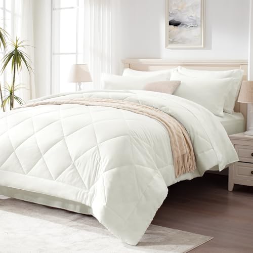 Love's cabin Twin XL Comforter Set Ivory, 5 Pieces Twin XL Bed in a Bag by Lovescabin