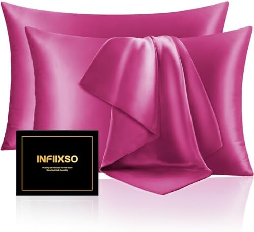INFIIXSO Silk Pillow Cases 2 Pack, Standard Size, Hidden Zipper, Hot Pink by INFIIXSO