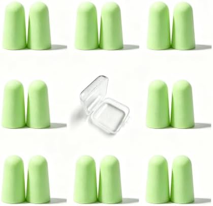 20 Pairs Green Reusable Ear Plugs, 32dB NRR Noise Reduction, Washable by vvmotes
