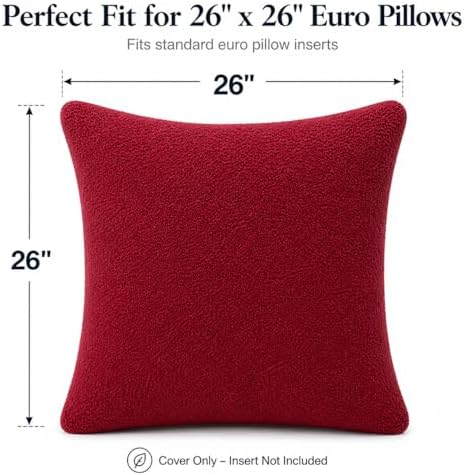 REAFORT Sherpa Euro Sham Cover 26"x26", Zipper Closure - Image 2