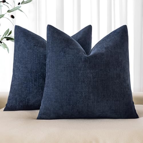 MIULEE Textured Chenille Throw Pillow Covers 20x20 Inch Dark Blue by MIULEE