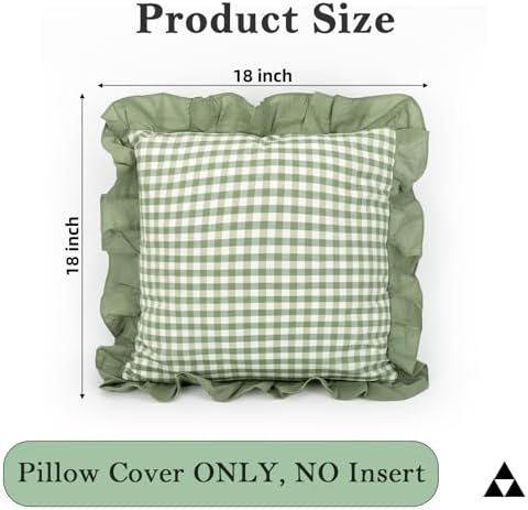 JoraLion Ruffled Throw Pillow Cover 18x18 Gingham Green Solid Edge - Image 3