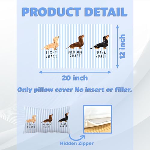 Dachshund Pillow Cover 12x20, Doxie Gifts, Humorous Light Medium Dark Roast - Image 2