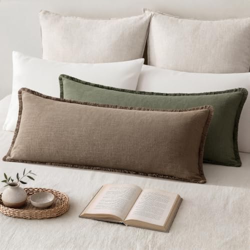 MIULEE 14x36 Long Linen Fringe Lumbar Pillow Covers Set of 1 Cocoa Brown - Image 3